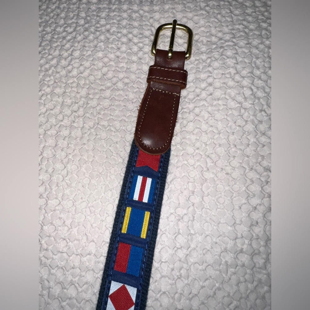 Preston Nautical Code Flag Belt Navy Blue Canvas Premium Leather Made in USA - Picture 3 of 5